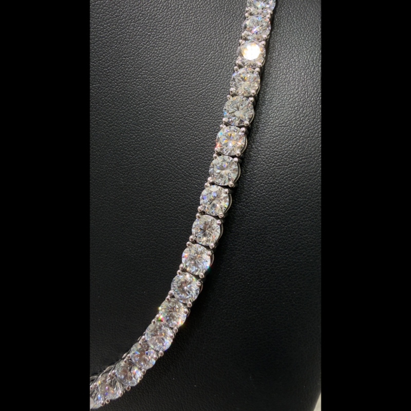 84.58ct Lab Grown Diamond Tennis Necklace in 9k White Gold, D/VVS - 4 Prong.