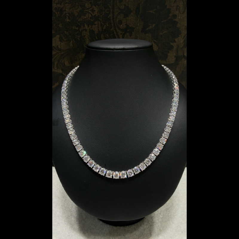 84.58ct Lab Grown Diamond Tennis Necklace in 9k White Gold, D/VVS - 4 Prong.