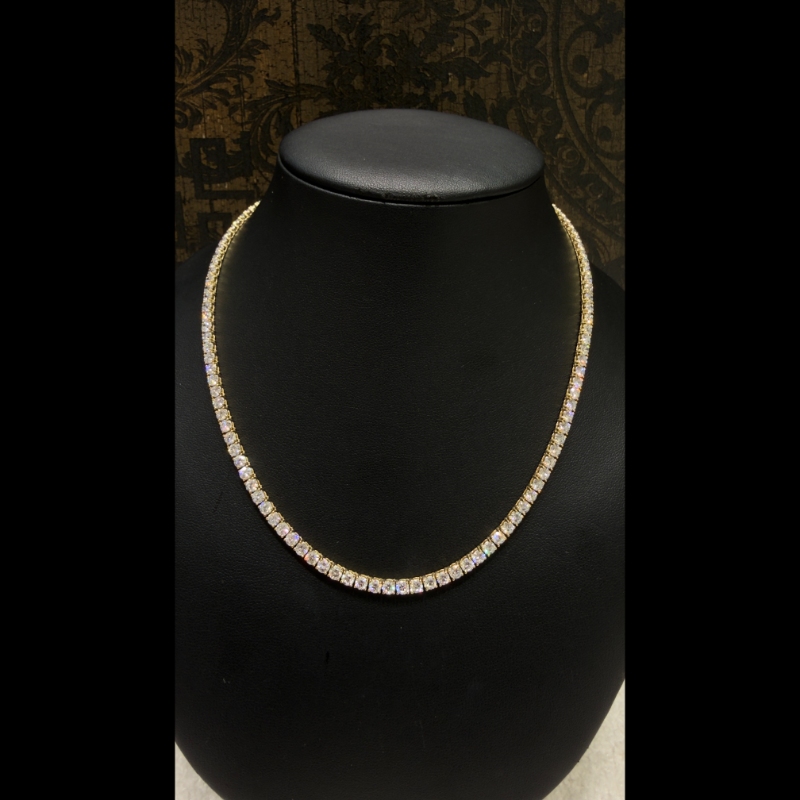 20.87ct Lab Grown Diamond Tennis Necklace in 9k Yellow Gold, D/VVS - 4 Prong.