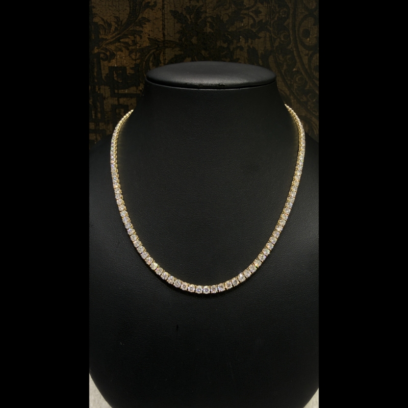 20.87ct Lab Grown Diamond Tennis Necklace in 9k Yellow Gold, D/VVS - 4 Prong.
