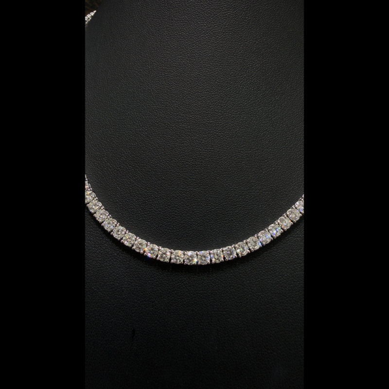 22.08ct Lab Grown Diamond Tennis Necklace in 9k White Gold, D/VVS - 4 Prong.