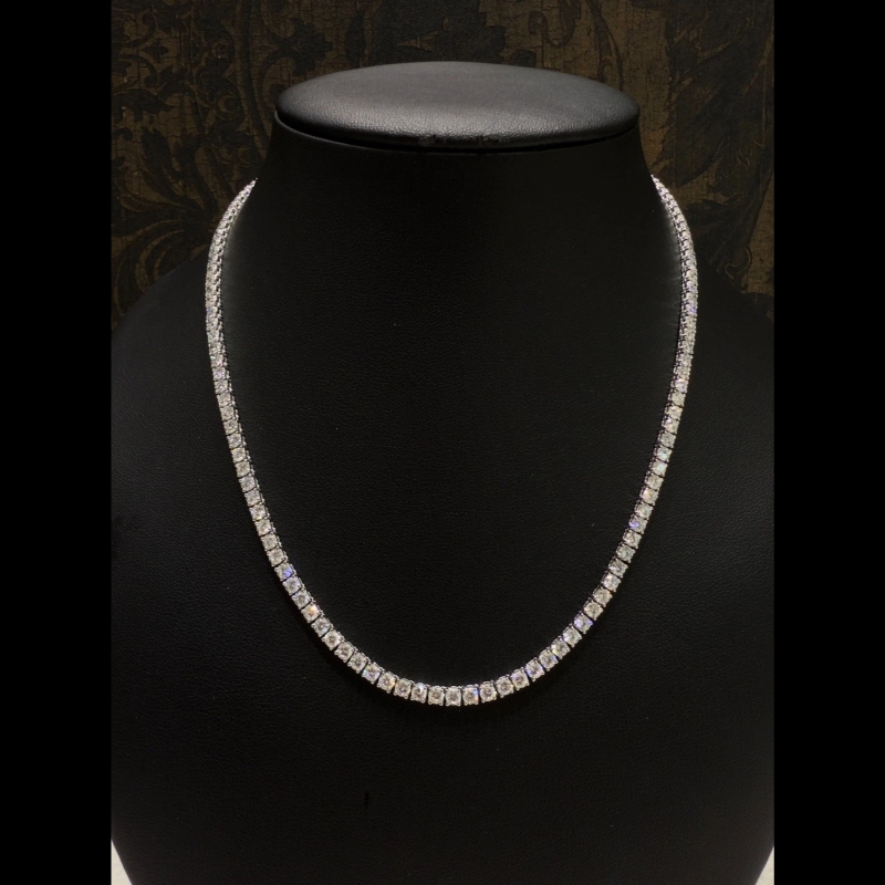 12.00ct Lab Diamond Tennis Necklace in 9k White Gold, D/VVS - Prong Setting