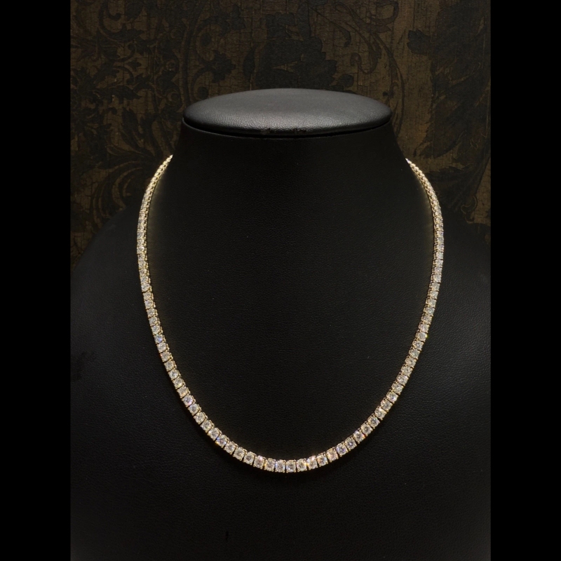 12.00ct Lab Diamond Tennis Necklace in 9k Yellow Gold, D/VVS - Prong Setting