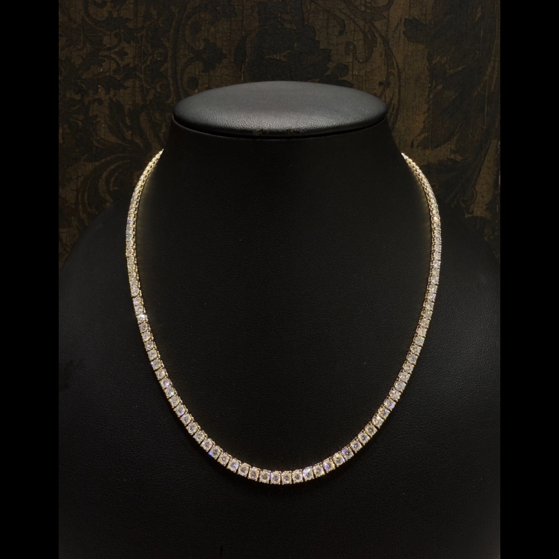 16.00ct Lab Diamond Tennis Necklace in 9k Yellow Gold, D/VVS - Prong Setting