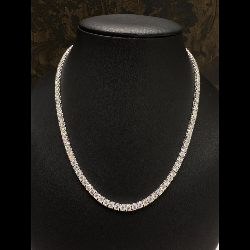 25.00ct Lab Diamond Tennis Necklace in 9k White Gold, D/VVS - Prong Setting