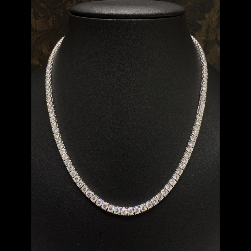 25.00ct Lab Diamond Tennis Necklace in 9k White Gold, D/VVS - Prong Setting
