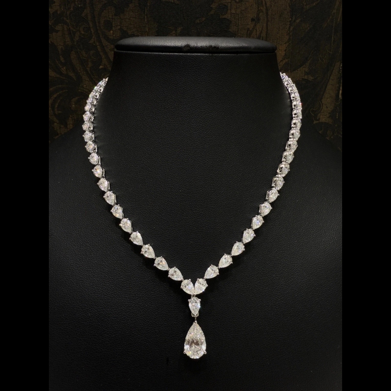 26.00ct Pear Shaped Lab Diamond Tennis Necklace in 9k White Gold, D/VVS - Prong Setting