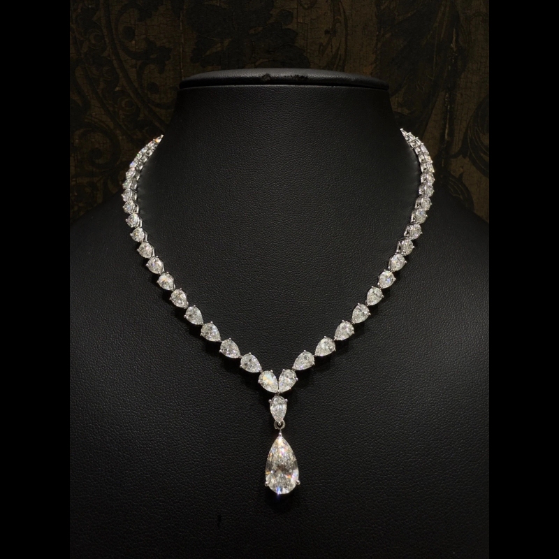 26.00ct Pear Shaped Lab Diamond Tennis Necklace in 9k White Gold, D/VVS - Prong Setting