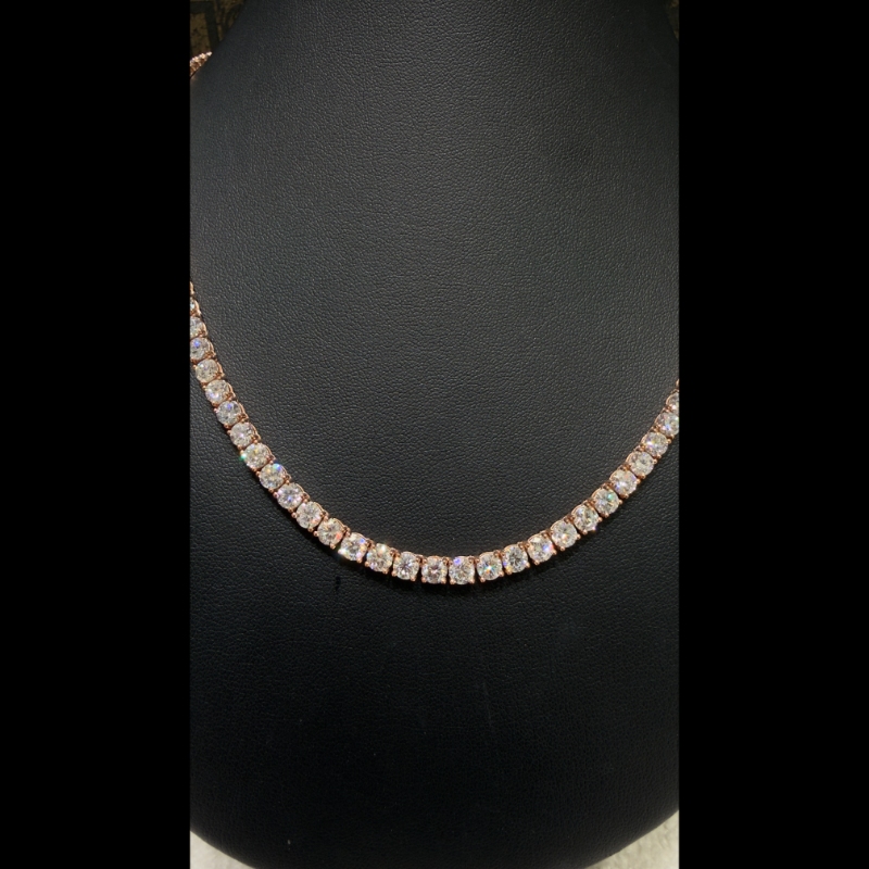 30.00ct Lab Diamond Tennis Necklace in 9k Rose Gold, D/VVS - Prong Setting