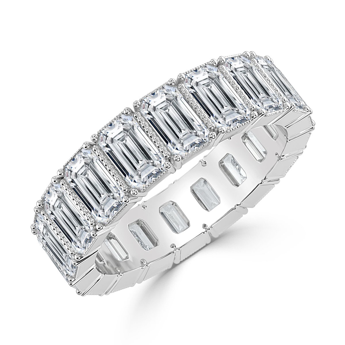 5.00 ct Emerald Cut Milgrin Eternity Ring