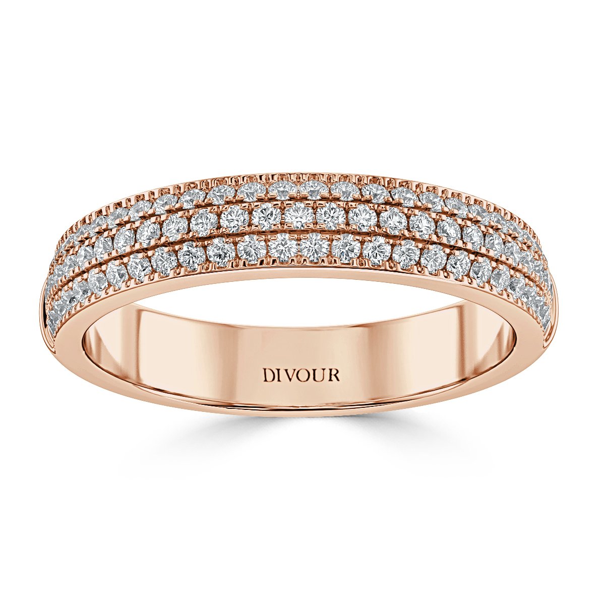 Three Row pave Set  Diamond Half Eternity Band