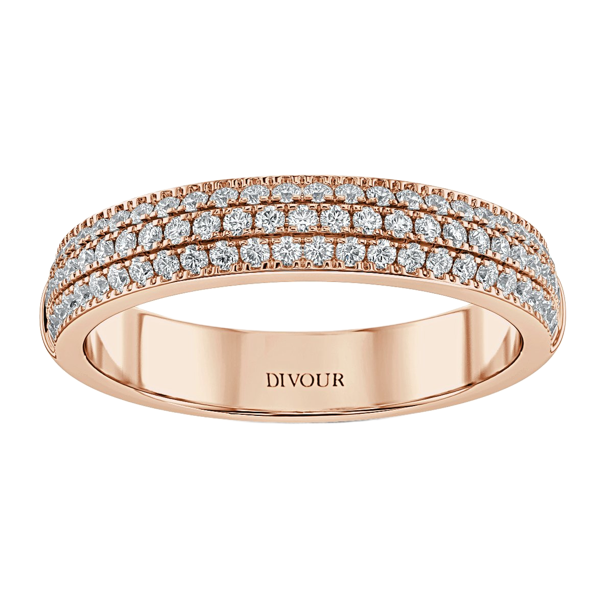 Three Row pave Set  Diamond Half Eternity Band