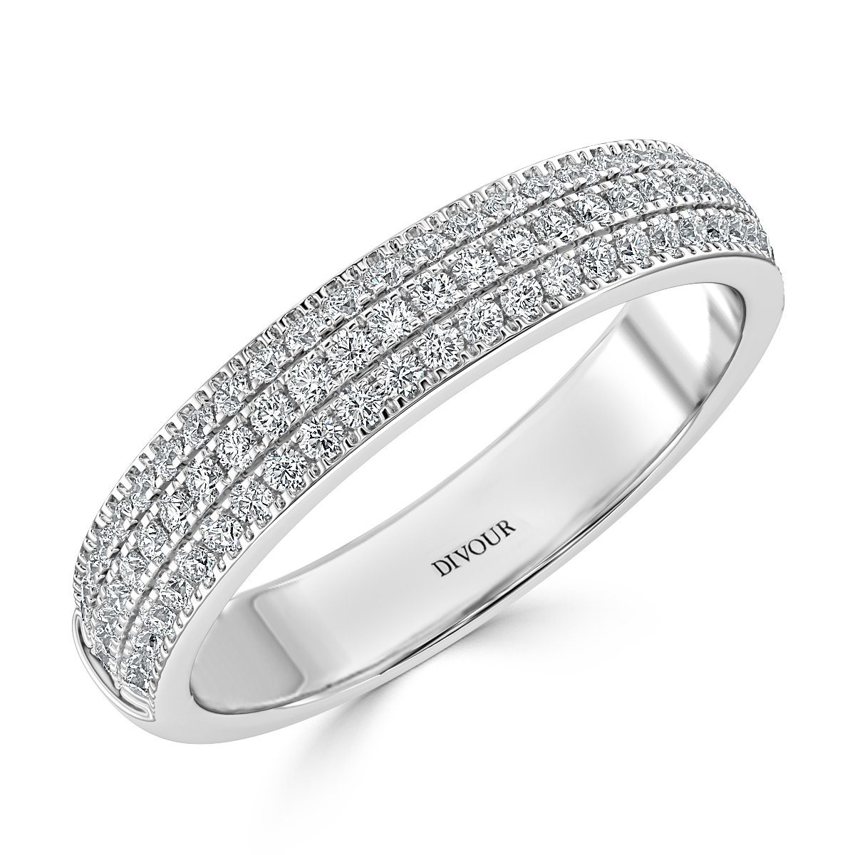 Three Row pave Set  Diamond Half Eternity Band