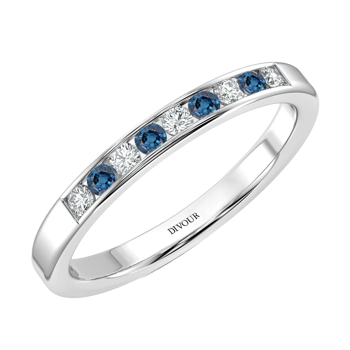 Sapphire and Diamond Channel Set Half Eternity