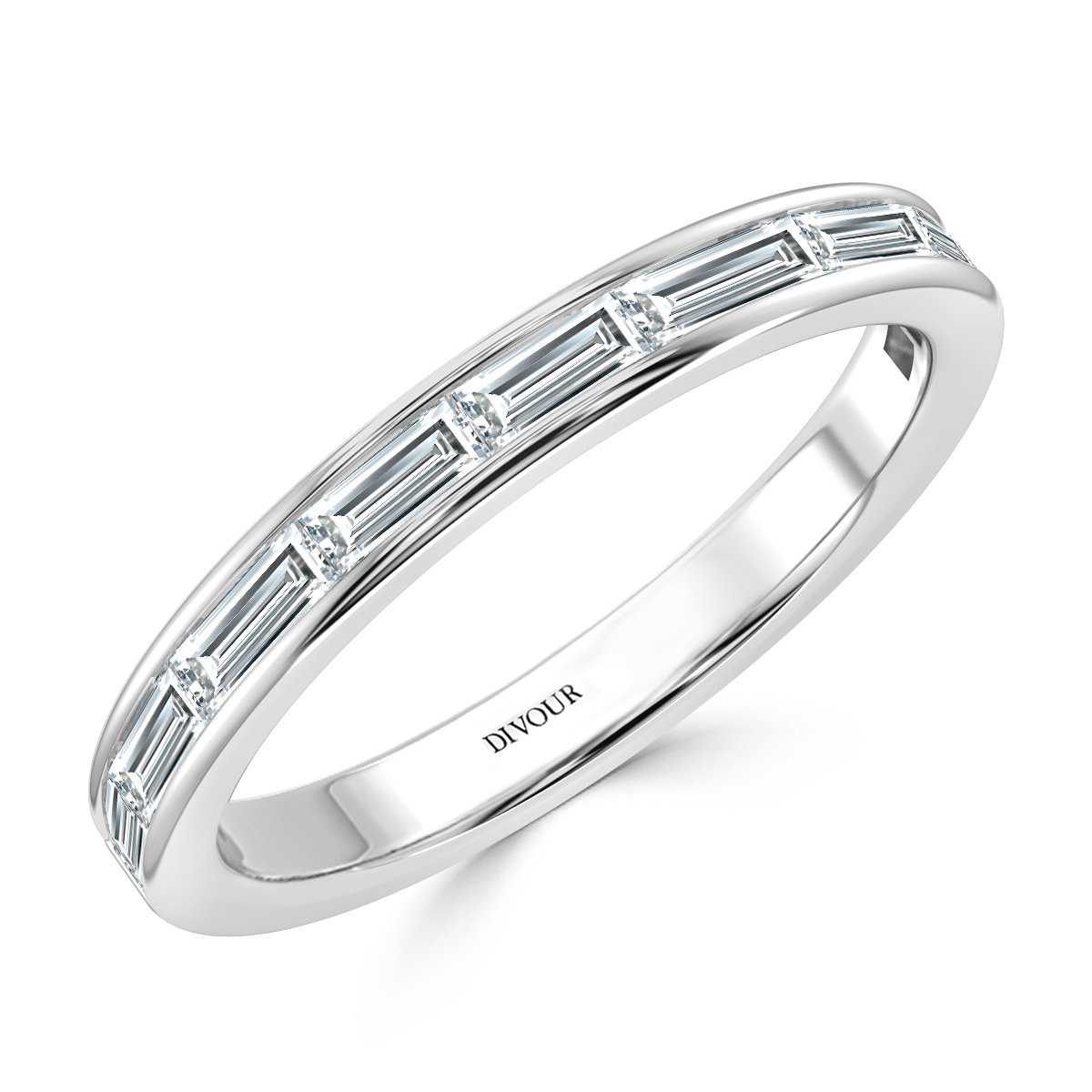 Horizontal BagutteChannel set Half Eternity Ring