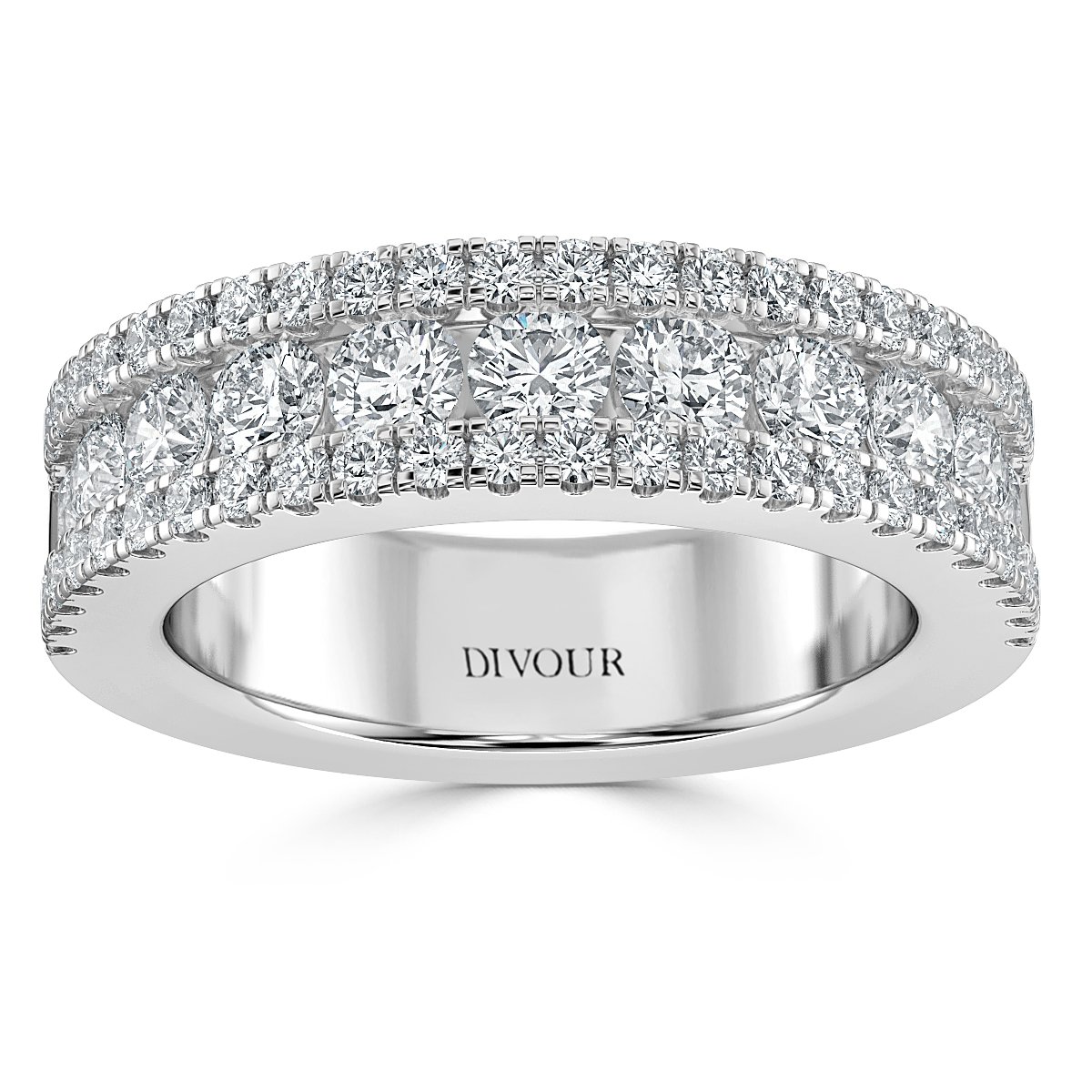 Three Row Round Diamond Half Eternity Ring