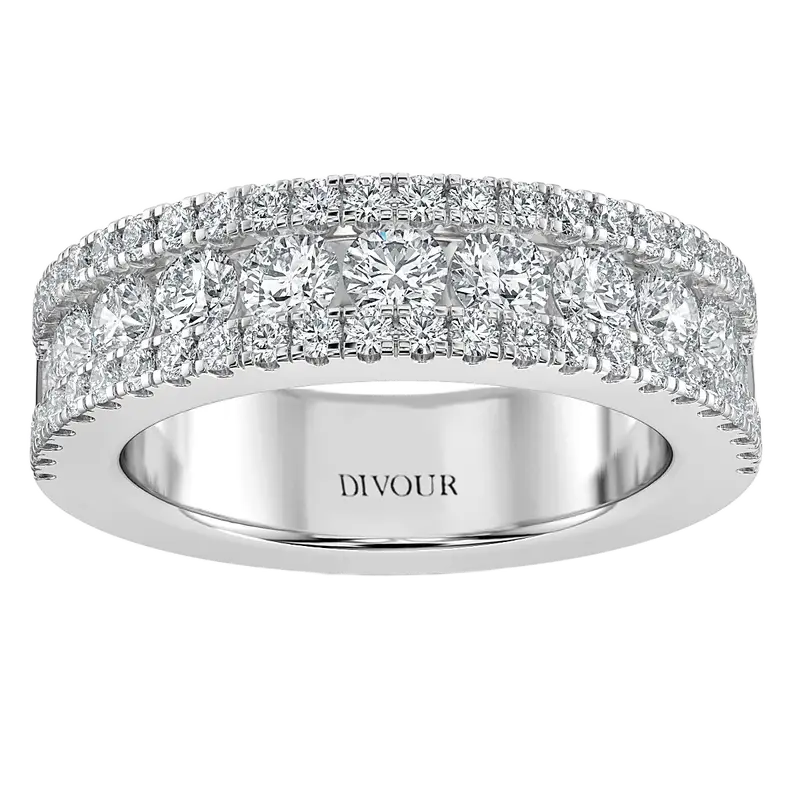 Three Row Round Diamond Half Eternity Ring