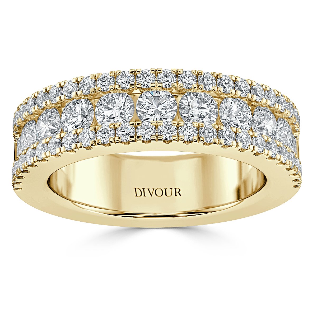 Three Row Round Diamond Half Eternity Ring