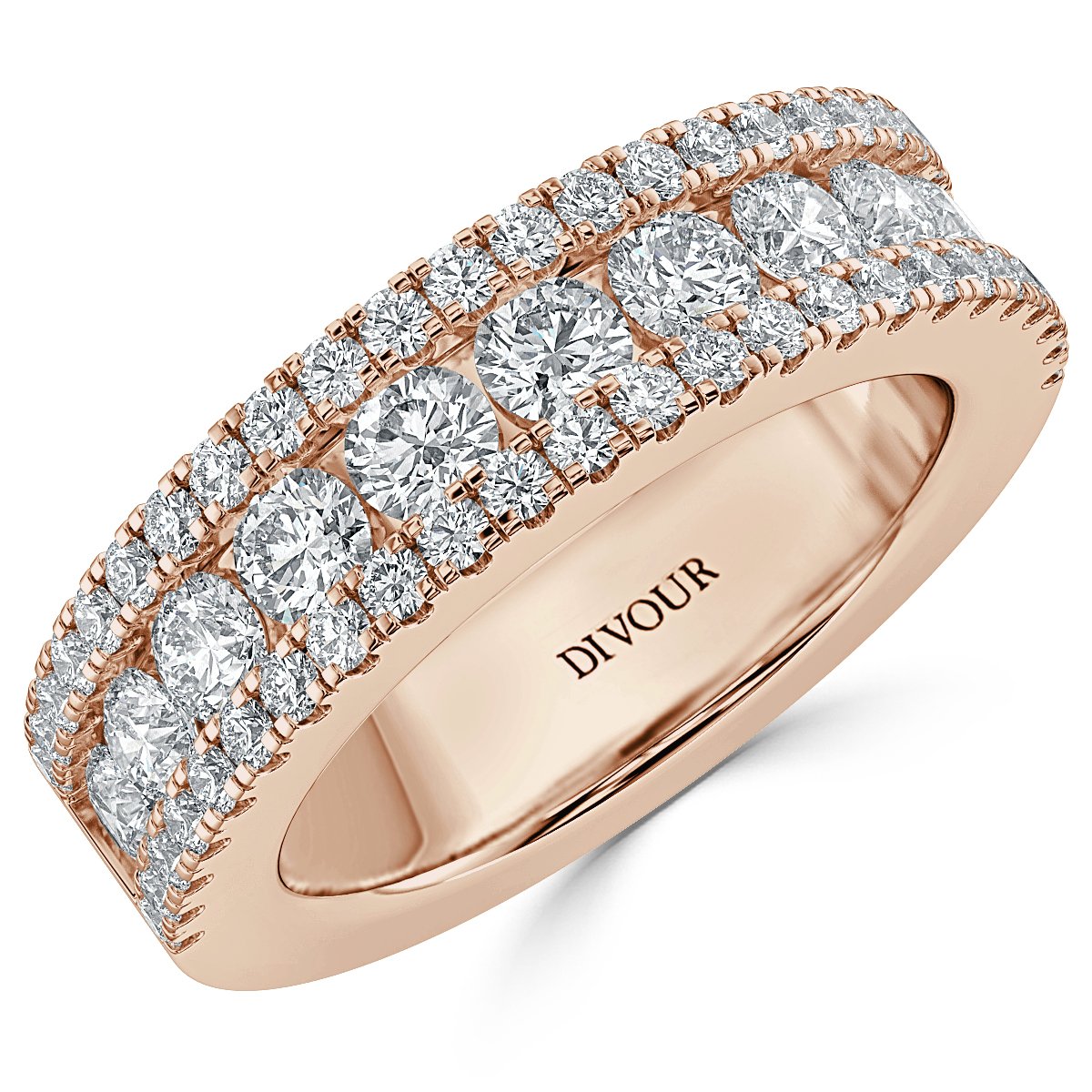 Three Row Round Diamond Half Eternity Ring
