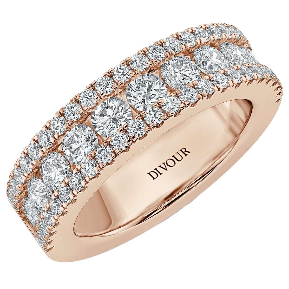 Three Row Round Diamond Half Eternity Ring