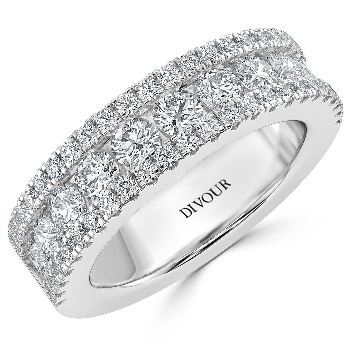 Three Row Round Diamond Half Eternity Ring