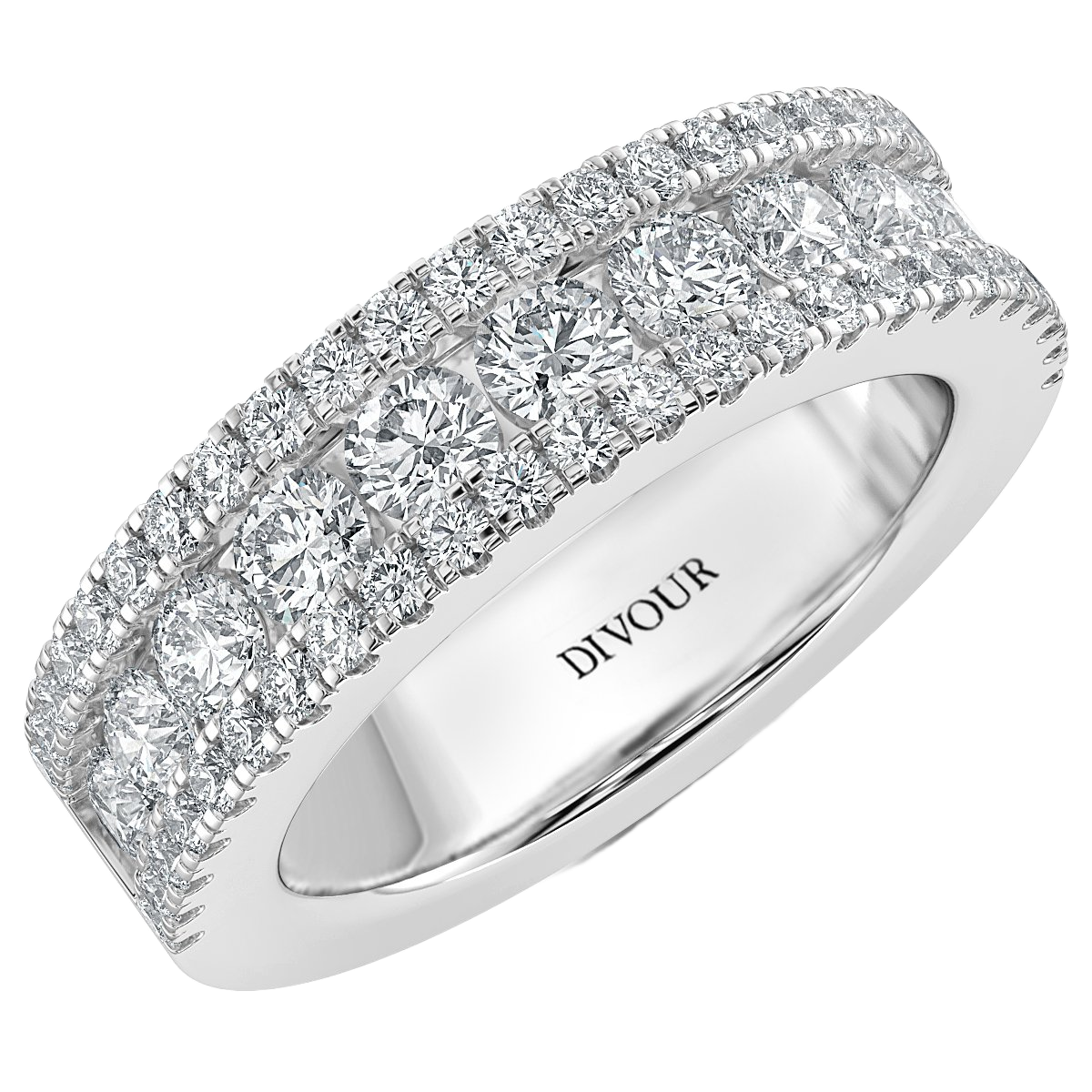 Three Row Round Diamond Half Eternity Ring