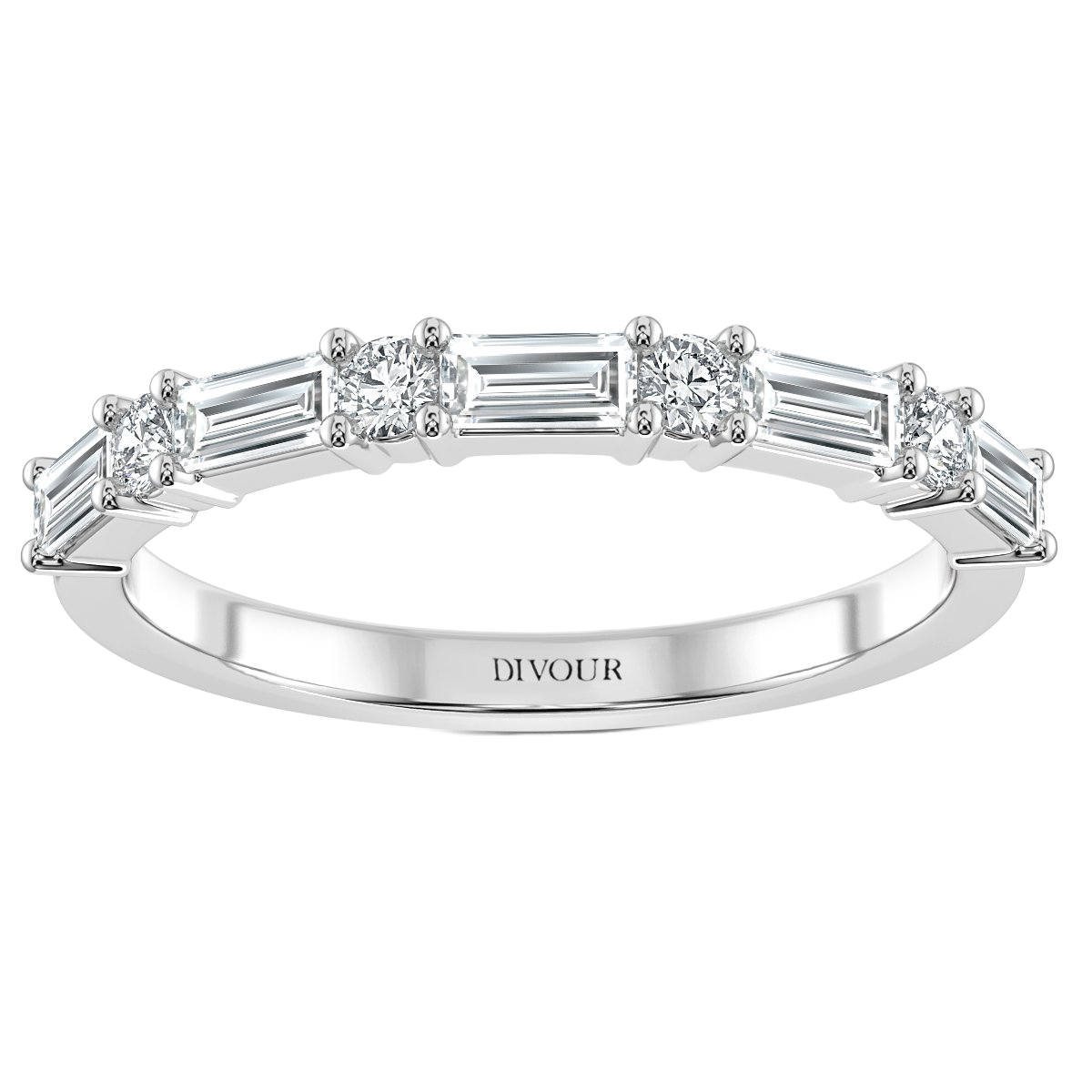 Round and Baguette Diamond Claw Set Half Eternity