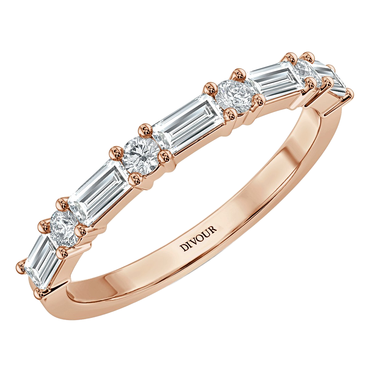 Round and Baguette Diamond Claw Set Half Eternity