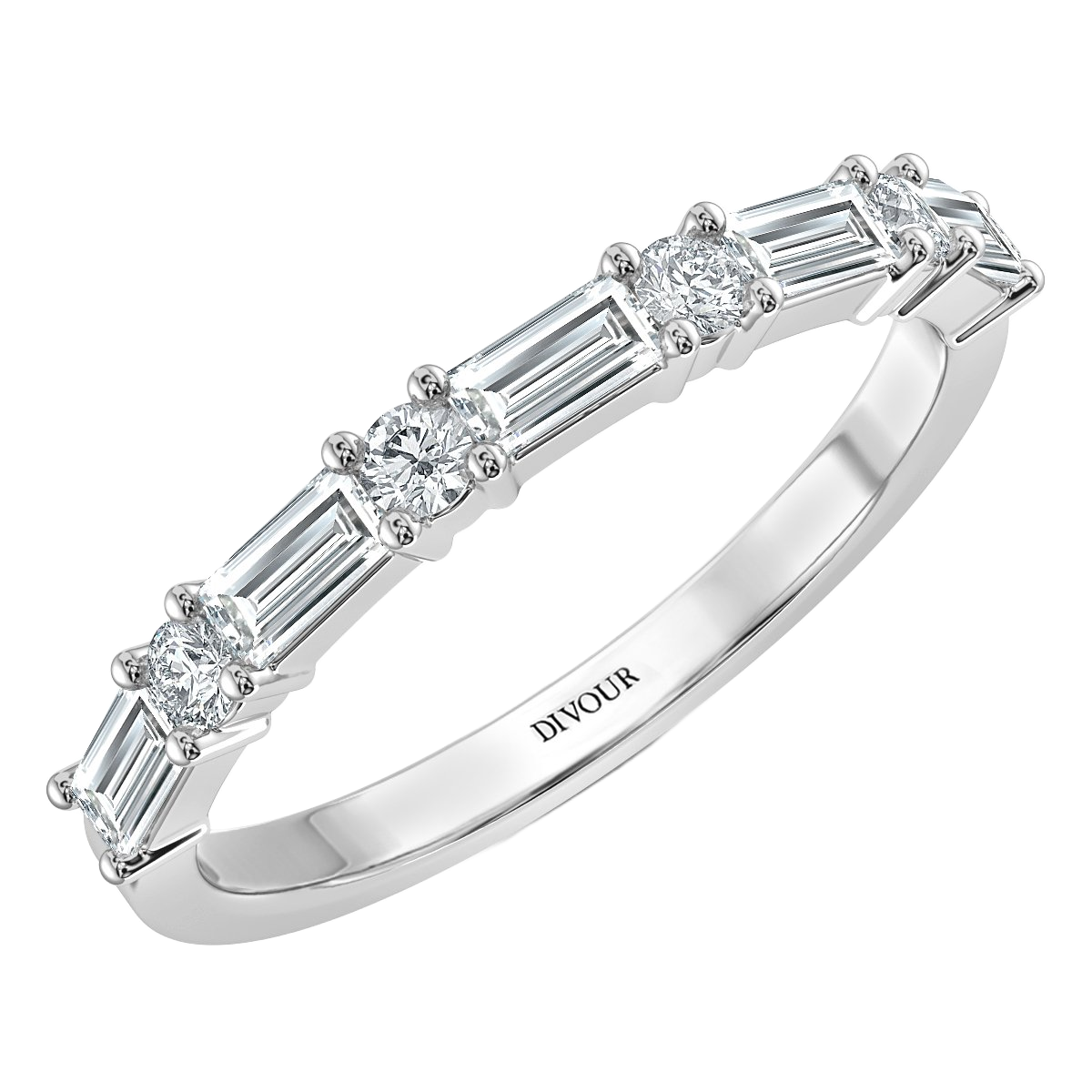Round and Baguette Diamond Claw Set Half Eternity