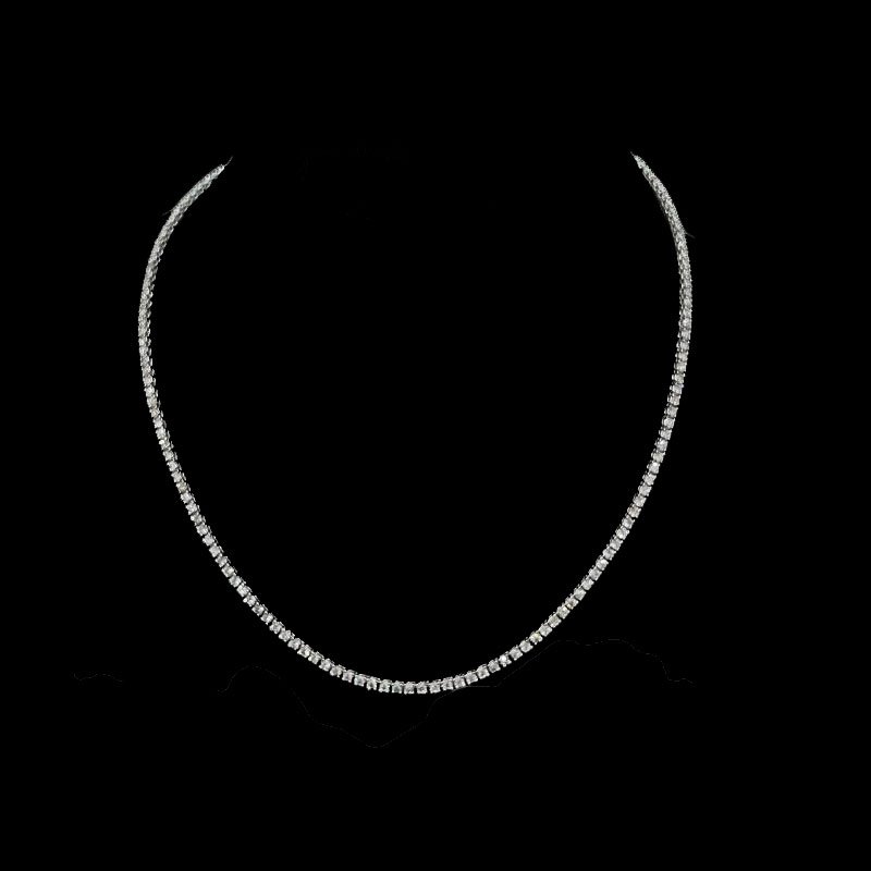 6.66 Ct Natural Round Diamond Tennis Necklace, 9K White Gold