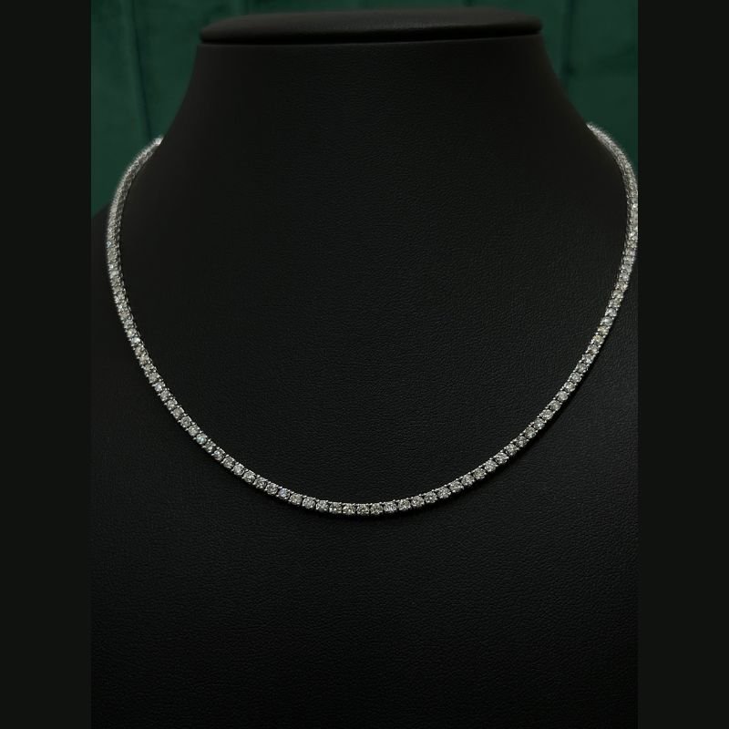 6.96 ct Natural Round Diamond Tennis Necklace, 9K White Gold