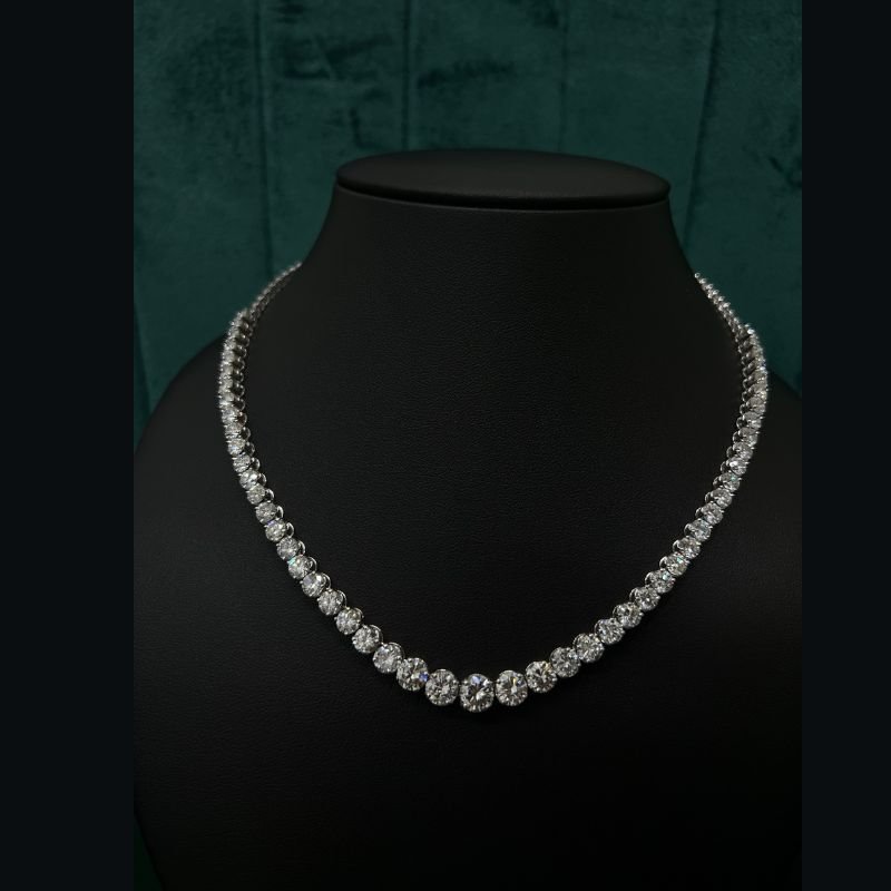 24.20 ct Natural Round Diamond Graduated Tennis Necklace