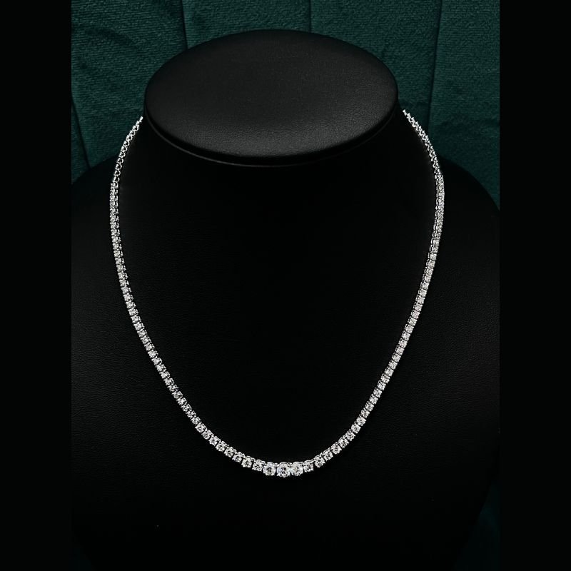 10.12 ct Natural Round Diamond Graduated Tennis Necklace,18K White Gold