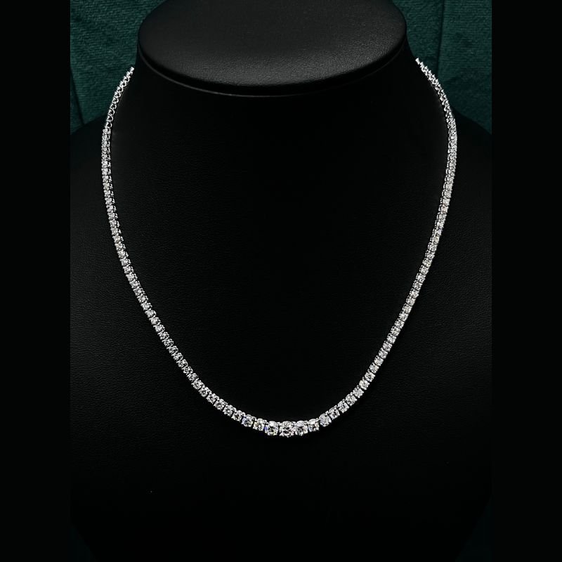 10.12 ct Natural Round Diamond Graduated Tennis Necklace,18K White Gold