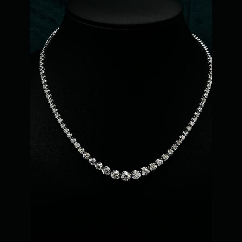 8.50 CTS  Natural Round Diamond Graduated Tennis Necklace, 18K White Gold