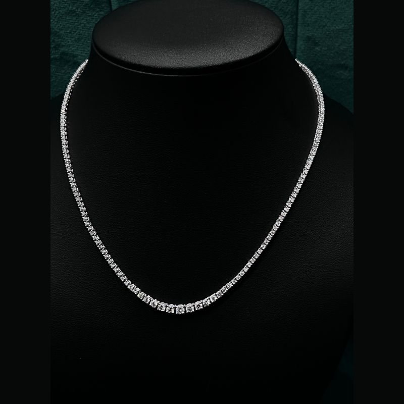 6.66 ct Natural Round Diamond Graduated Tennis Necklace