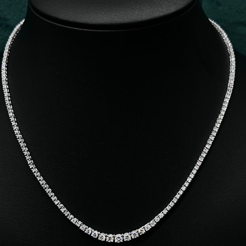 5.01 Ct Natural Round Diamond Graduated Tennis Necklace, 18K White Gold