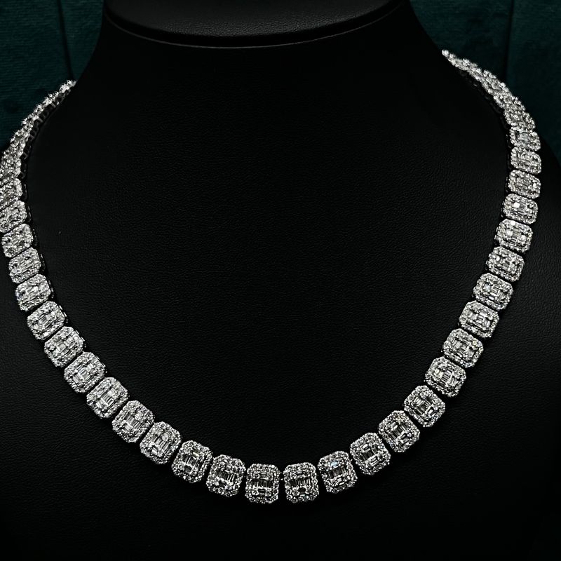 19.22 Bagutte and Round Diamond Tennis Necklace