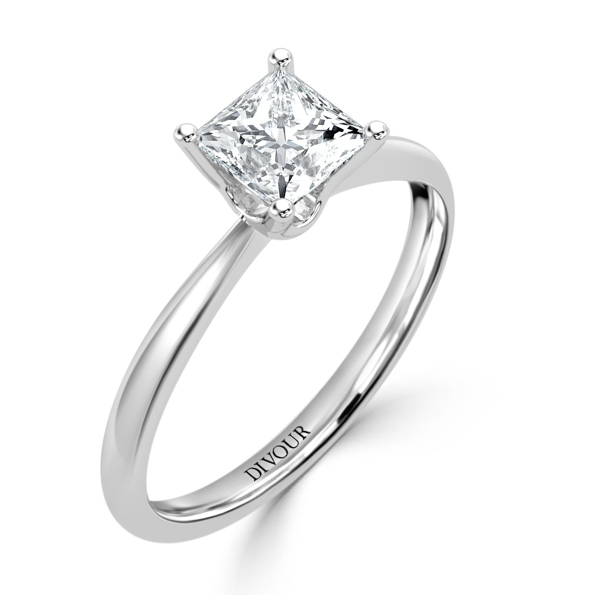 Traditional Taper Band Princess  Diamond Solitaire  Ring