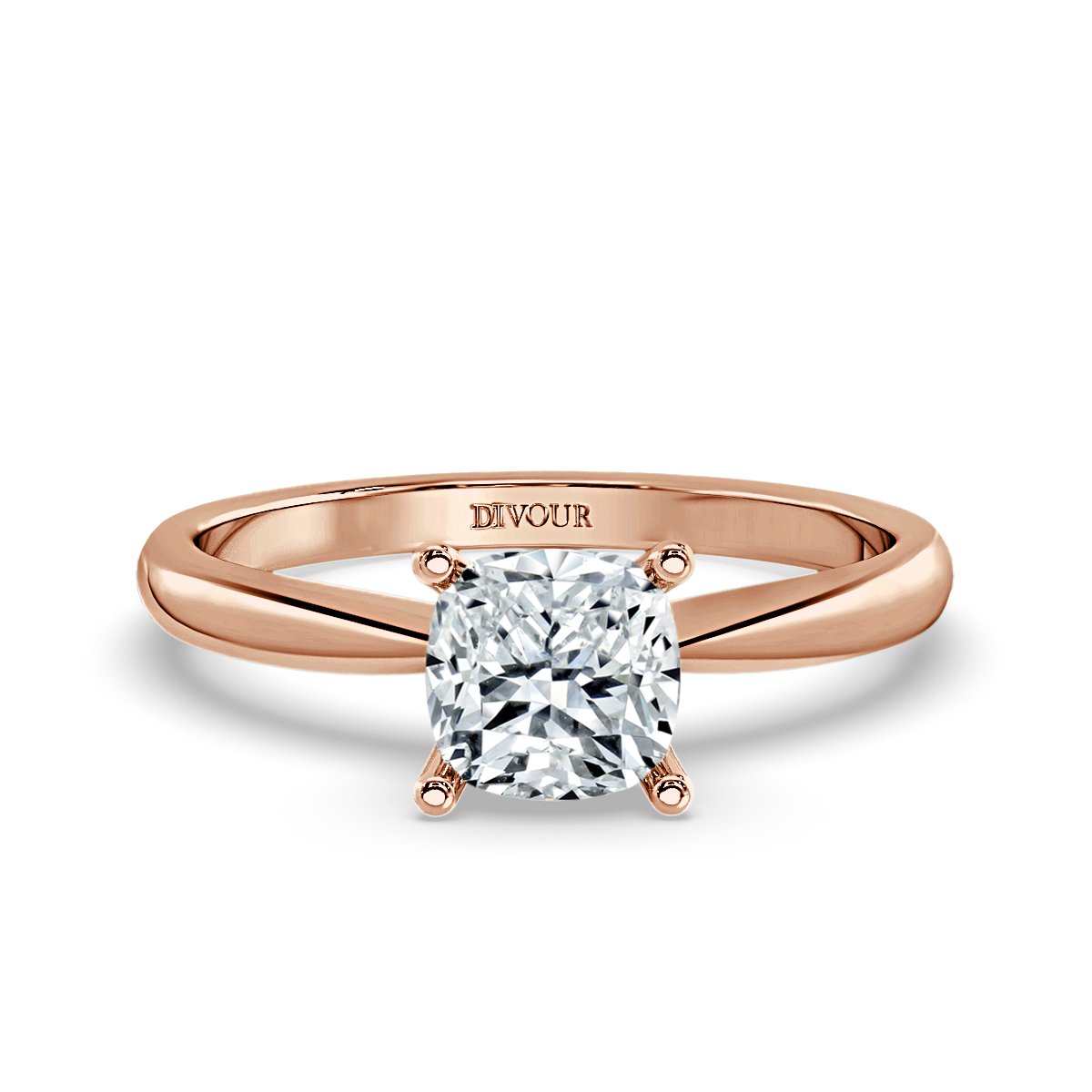 Tapered Band Cushion Diamond Solitaire Ring