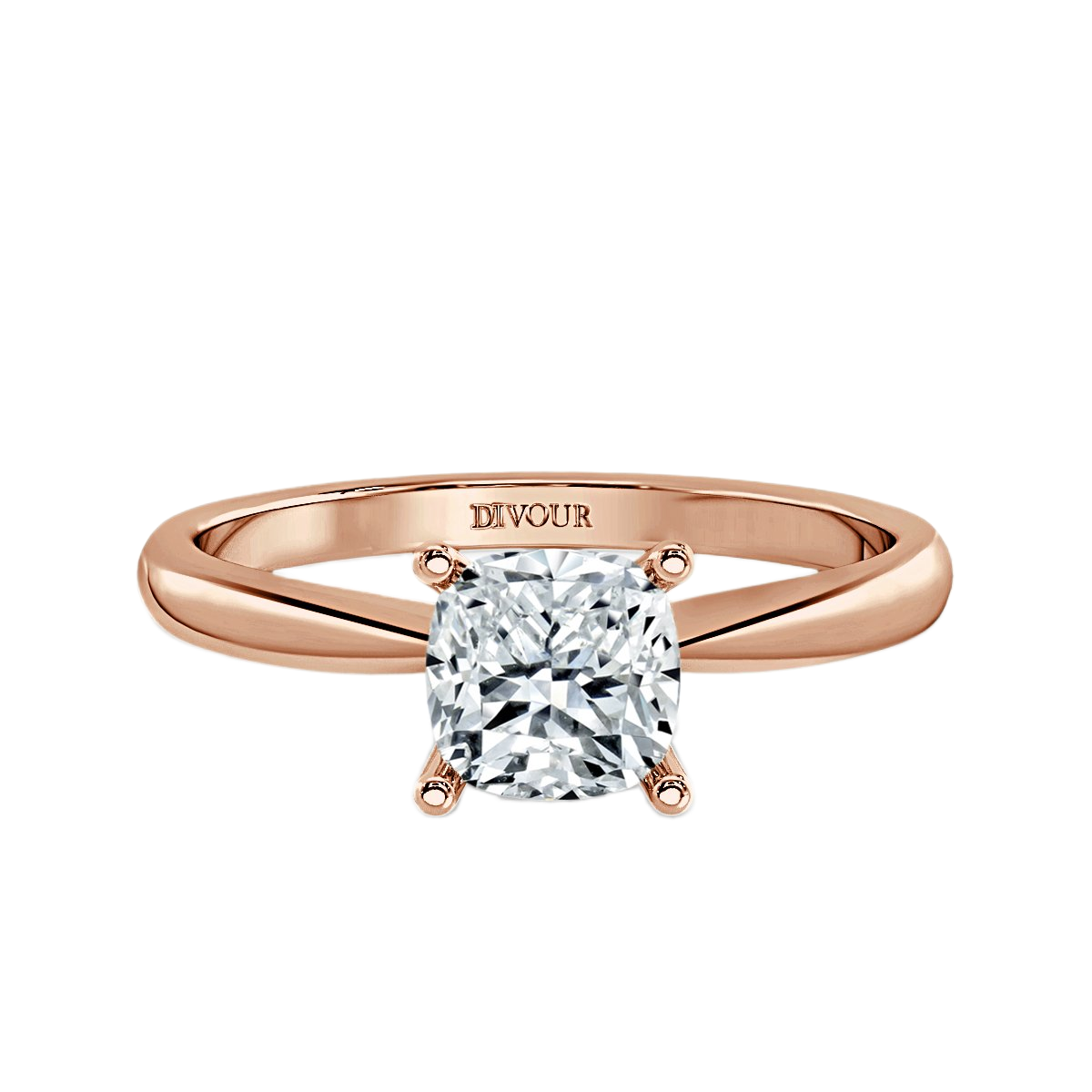 Tapered Band Cushion Diamond Solitaire Ring