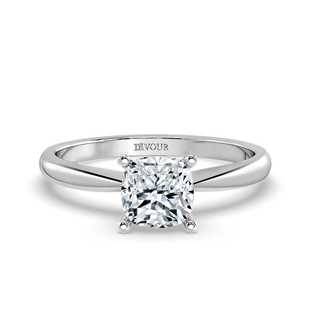 Tapered Band Cushion Diamond Solitaire Ring