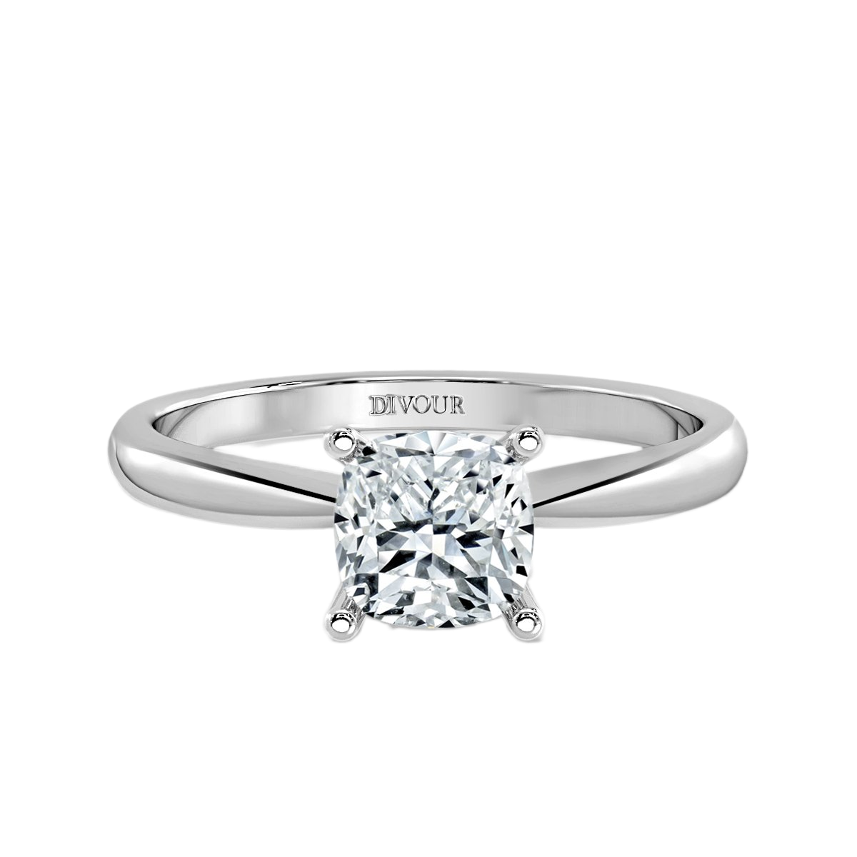 Tapered Band Cushion Diamond Solitaire Ring