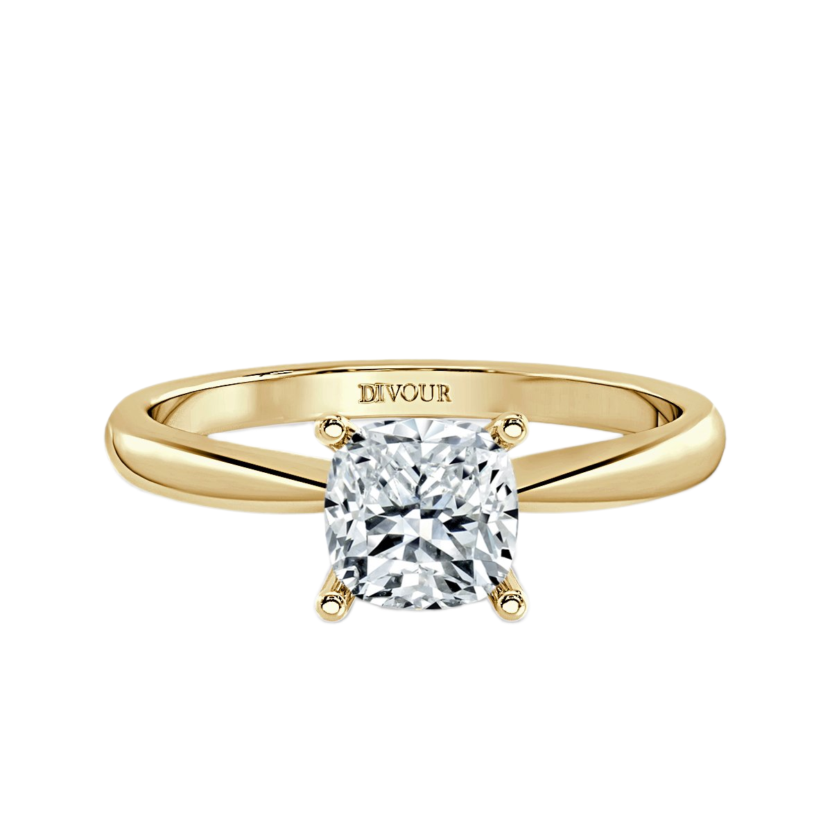 Tapered Band Cushion Diamond Solitaire Ring