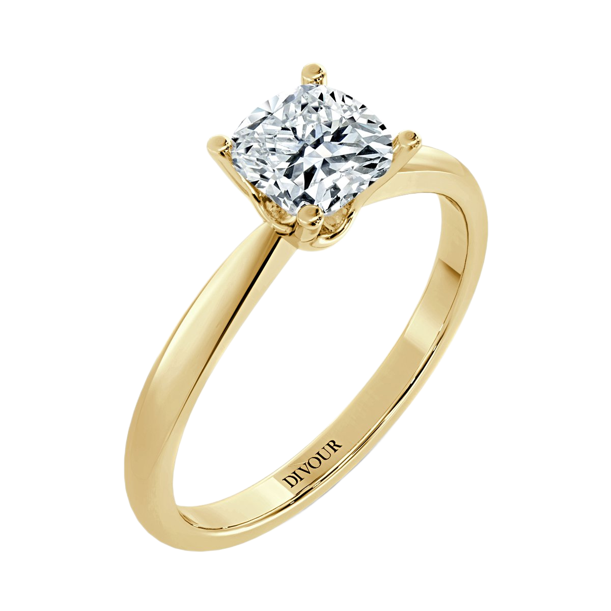Tapered Band Cushion Diamond Solitaire Ring