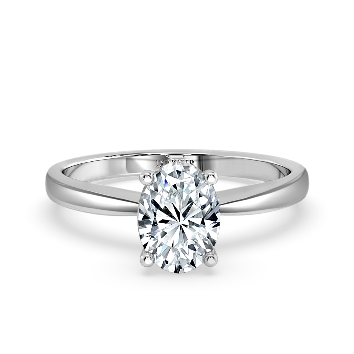 Tapered Band Oval Diamond Solitaire Ring