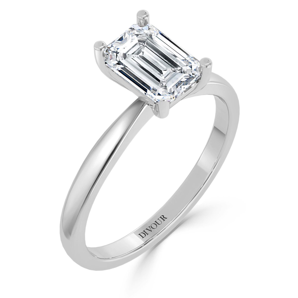 Traditonal Emerald Cut Diamond Solitaire Ring