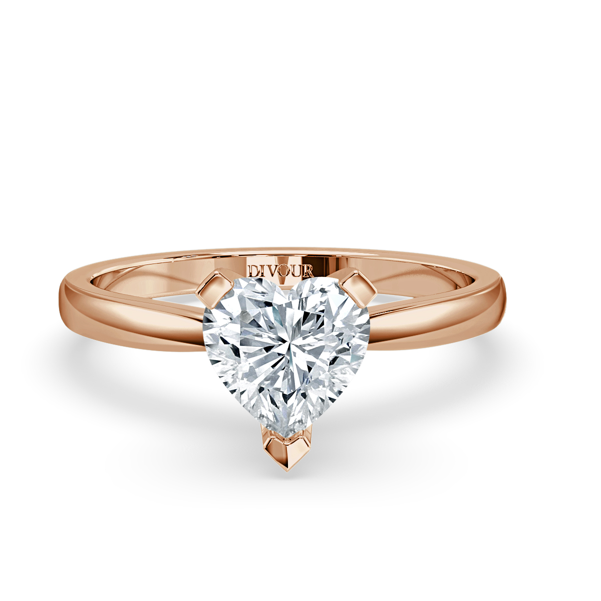 Tapered Band Heart  Solitaire Ring