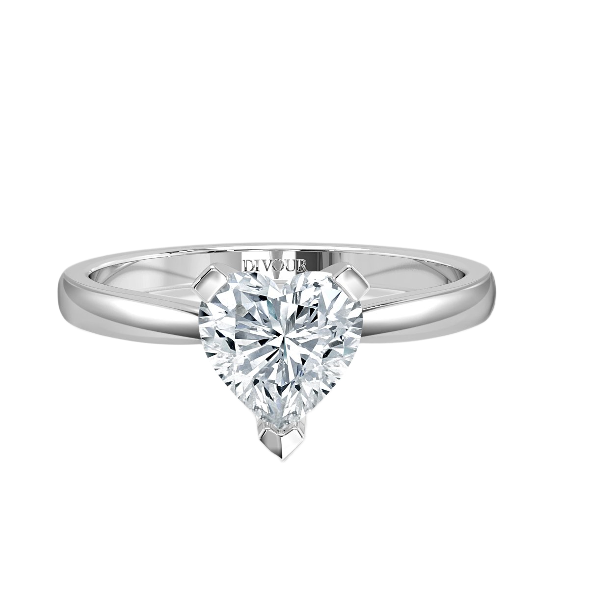 Tapered Band Heart  Solitaire Ring
