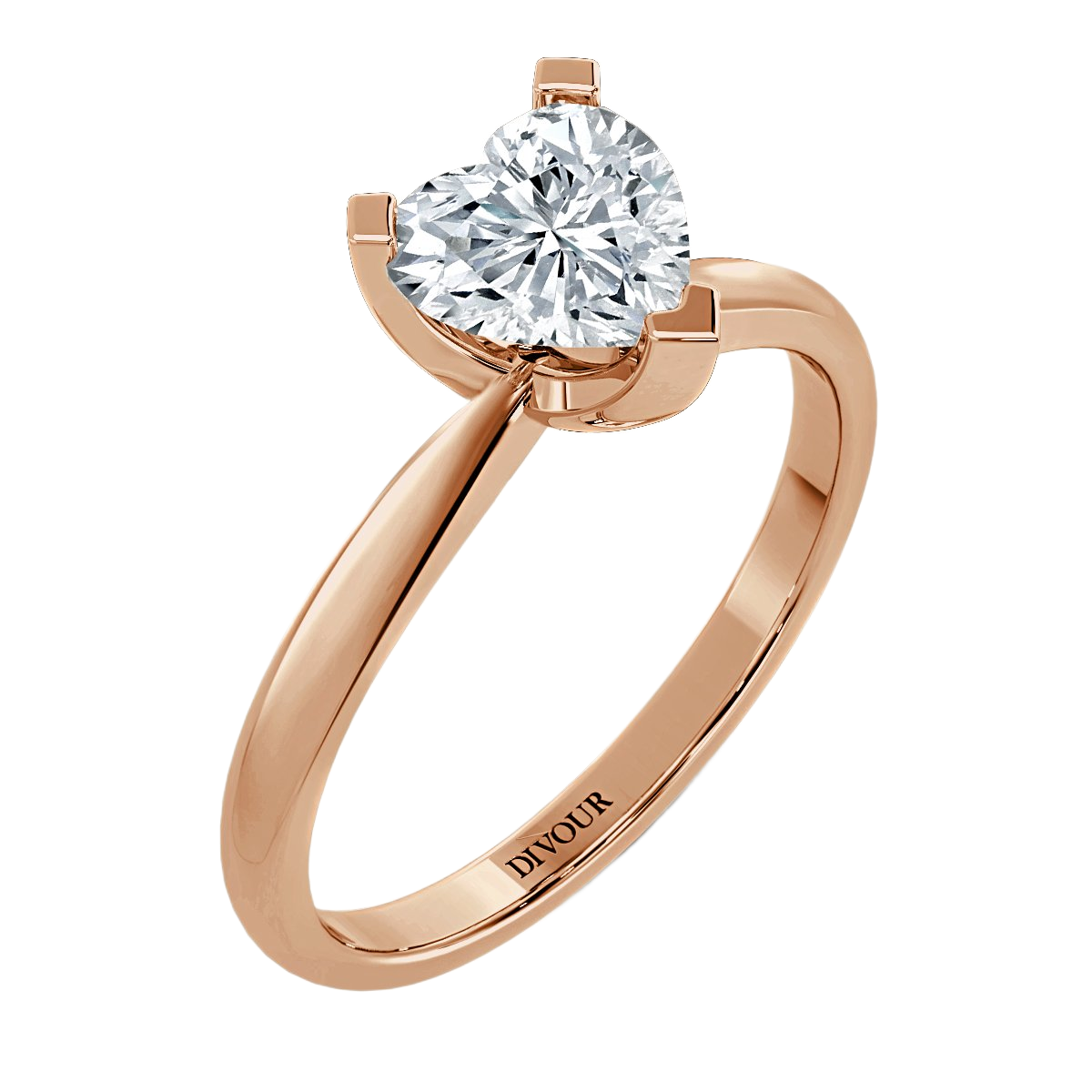 Tapered Band Heart  Solitaire Ring